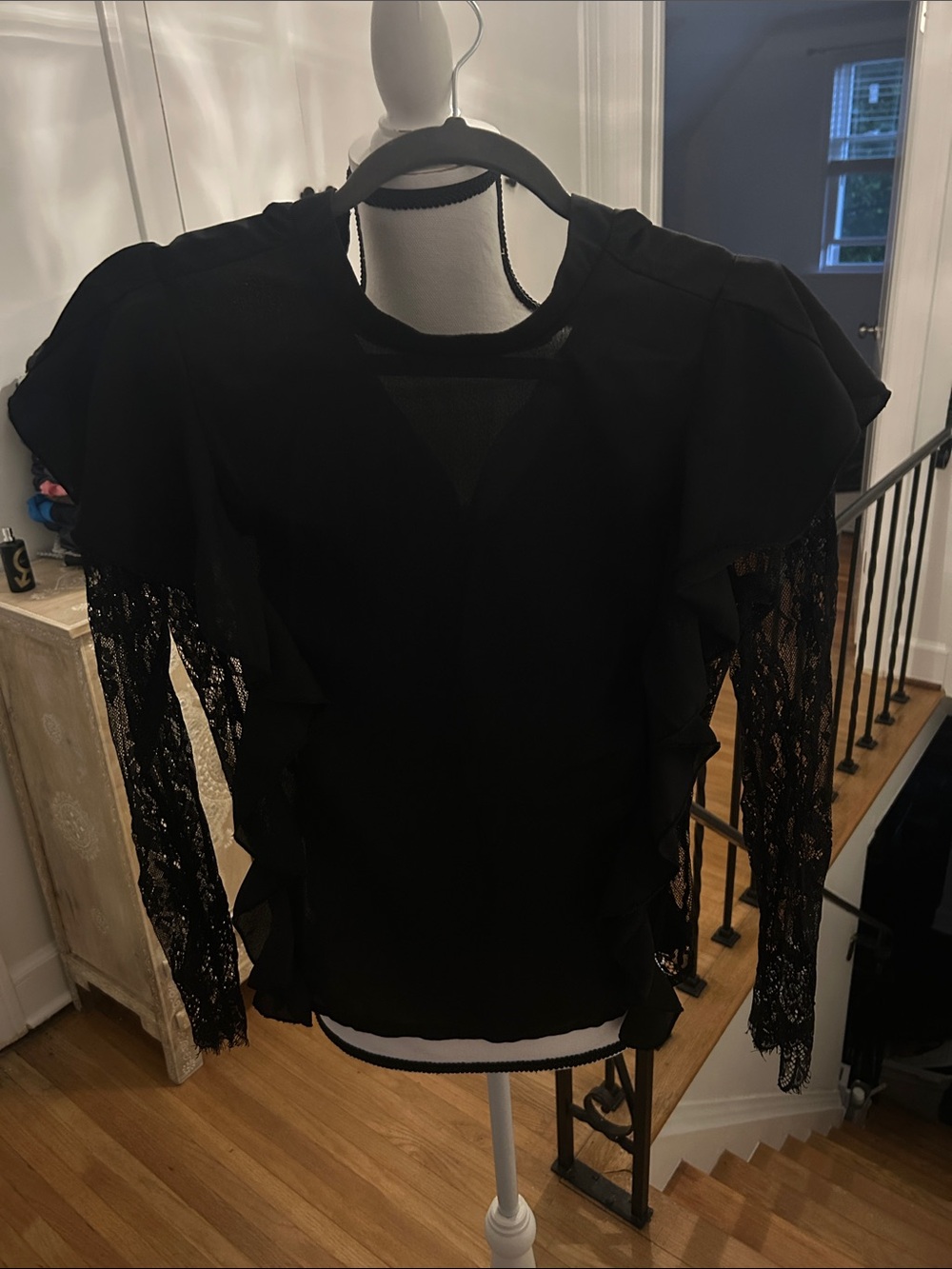 SHEIN Black Lace Ruffle Long Sleeve Blouse